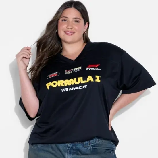 Women's F1 Short Sleeve Oversized Graphic Jersey - Black image {4}