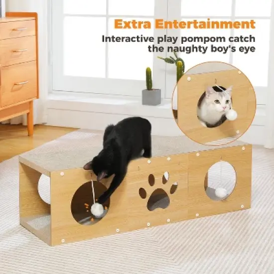 MUlti-Hole Fun Cat tunnel with scratching board and Game Pom Pom Cat tunnel House, Interactive Cat scratching House image {2}