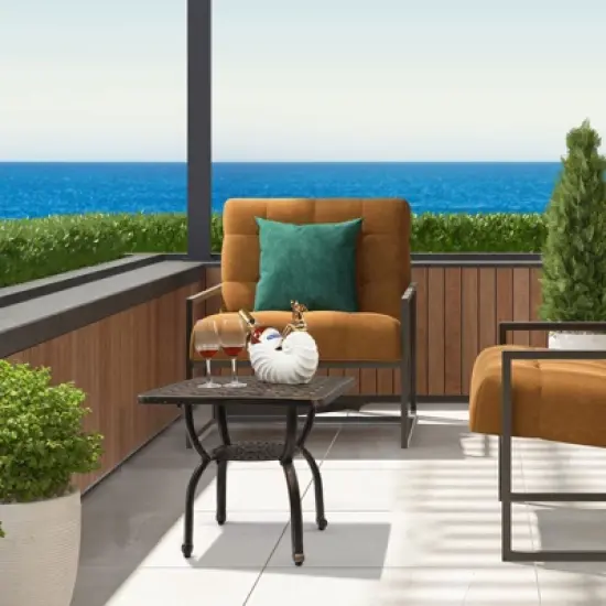 Syemin Patio End Tables, Modern Decorative Side Tables, Stylish Design for Patio, Living Room, Indoor and Outdoor Use, Black, 21.2"*21.2"*19.2" image {2}