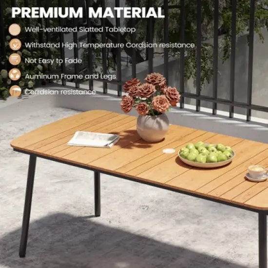 Crestlive Products 7pc Outdoor Dining set for 6 People Patio Rectangle Table Aluminum Frame with Wood-Like Tabletop and Umbrella Hole image {9}