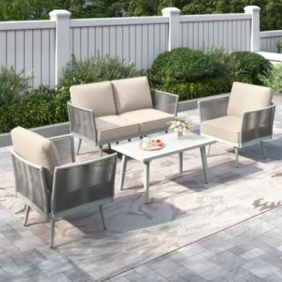 Captiva Designs Outdoor Patio Rope Rattan Furniture Conversation Sets with Coffee Table image {12}