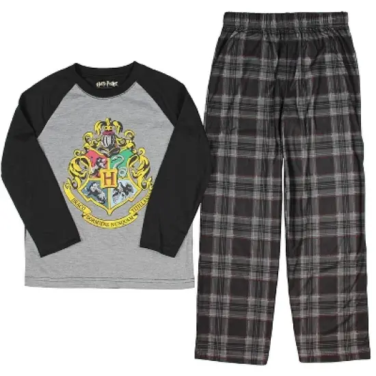 Intimo Big Boys Harry Potter Hogwarts School Crest Raglan Pajama Set Black image {1}