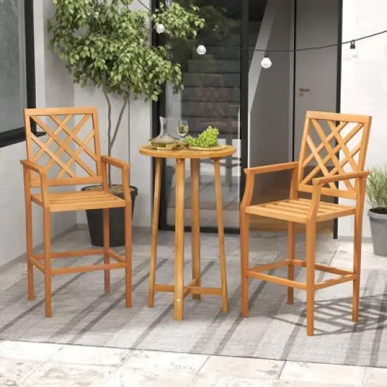 Tangkula 3 PCS Patio Bar Set Round Cocktail Table w/ 2 Stools w/ Backrest Armrests image {1}
