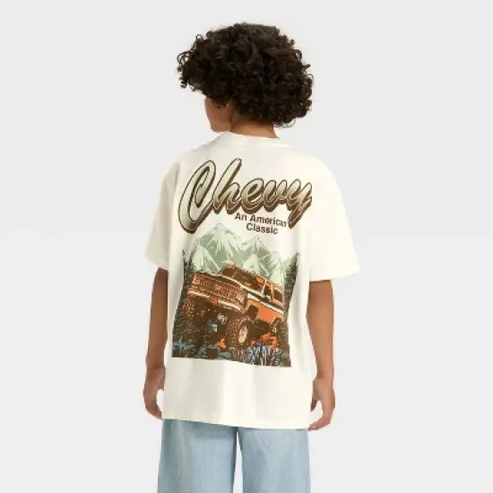 Boys' Chevy Front and Back Oversized Short Sleeve Graphic T-Shirt - Cream image {4}