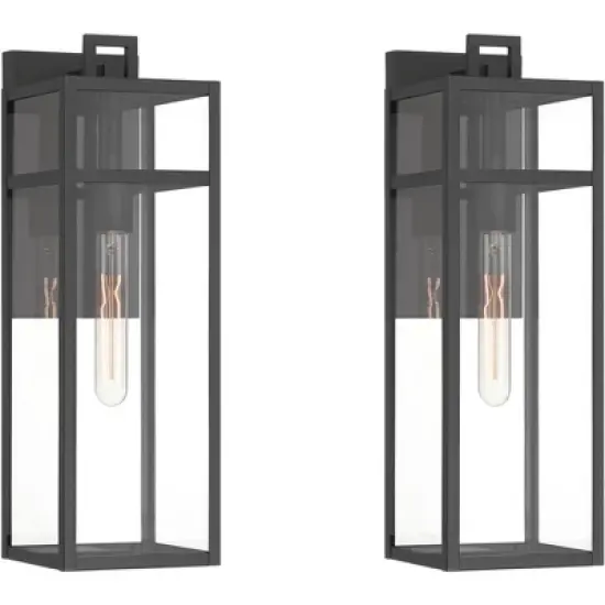 John Timberland San Lucas 18 3/4" High Modern Outdoor Wall Light Fixture Mount Porch House Set of 2 Weatherproof Sand Black Metal Clear Glass Shade image {9}