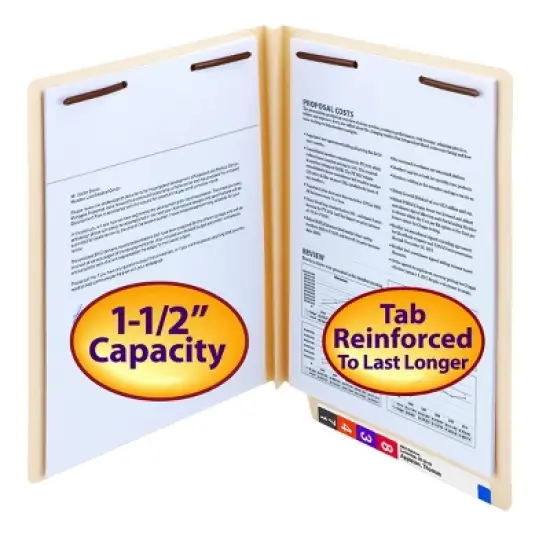 Smead End Tab Fastener File Folder, Shelf-Master  Reinforced Straight-Cut Tab, 2 Fasteners, Letter Size, Manila, 50 per Box (34276) image {13}