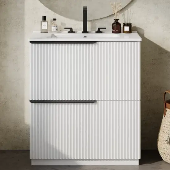 Christopher Knight Home Coralie Modern 30" Bathroom Vanity with Ceramic Sink and Full-Extension Drawers image {10}