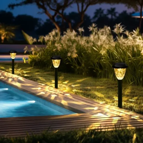 GIGALUMI 12 Pack Solar Pathway Lights, Waterproof Auto On/Off Outdoor Solar Lights for Garden, Walkway and Lawn,Warm White image {1}