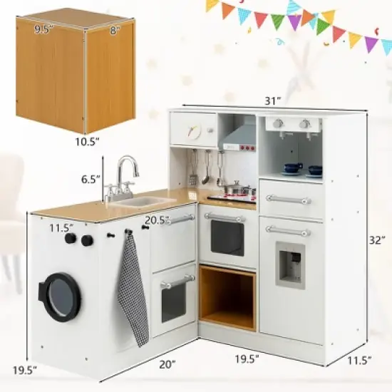 Costway Kids 2-Piece Kitchen Play Set Pretend Chef Toy Set w/ Range Hood & Stove Burner image {2}