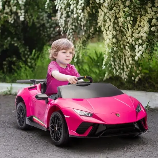 Qaba 12V Lamborghini Huracan Licensed Kids Electric Car with Parent Remote Control, Spring Suspension, Transport Wheel, Soft Start, LED Lights, Pink image {2}