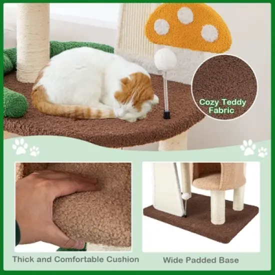 Tangkula Wooden Cat Tree w/ Sisal Scratch Board & Post Padded Perch Hanging Toys Modern image {4}