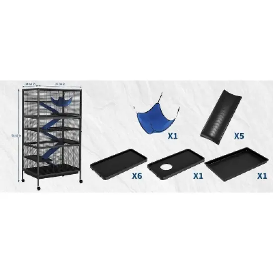 Metal Small Animal Cage, 6-Tier Ferret Cage with Removable Flannel ramps and Hammock for Chinchillas/Guinea Pig/Rabbit/Rolling Critter Nation Cage image {10}