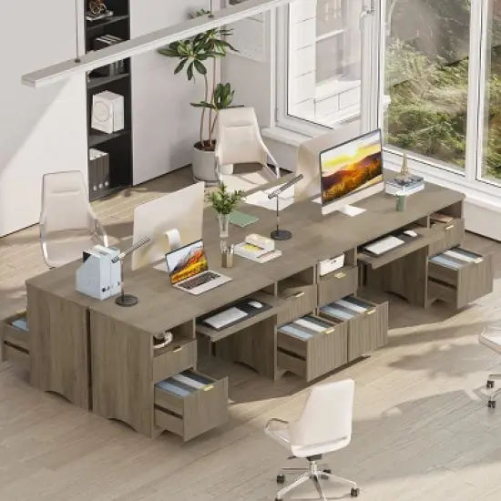 Bestier 59''Executive Office Desk with File&Storage  Drawers，Computer Desk with Keyboard Tray, Office Desks with Cable Management&2 Open Compartments image {3}