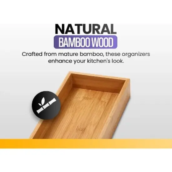 YBM HOME Bamboo Drawer Organizer Storage Box for Kitchen Drawer, Junk Drawer, Office, Bedroom, Children Room, Craft, Sewing, and Bathroom, Pack of 2 image {3}