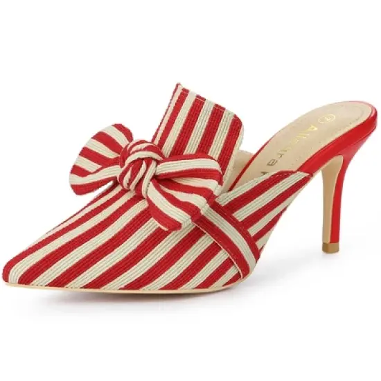 Allegra K Women's Stripe Bow Slip on Stiletto Heel Slides Mules image {7}