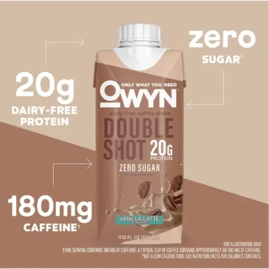 OWYN Double Shot Coffee Protein Shake with Caffeine - Vanilla Latte - 44.6 fl oz/4pk image {2}