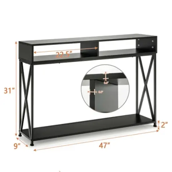 Costway Steel Frame  Console Table with Open Shelf and Storage Compartments  Black image {1}