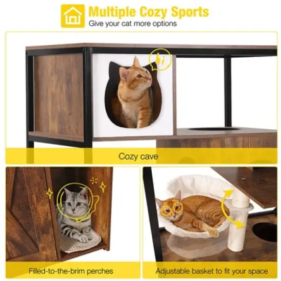 Aivituvin Wooden 3-Story Cat Condo with Litter Box Enclosure| Strong Iron Frame-AIR102 /102-I image {6}