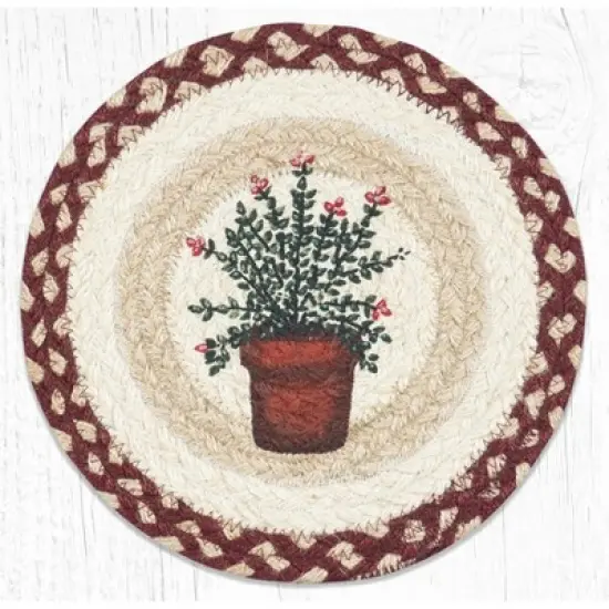 Earth Rugs Round Trivet &ndash; Thyme Herb Printed Braided Jute, 10"x10", Rustic Botanical Kitchen Accent image {3}