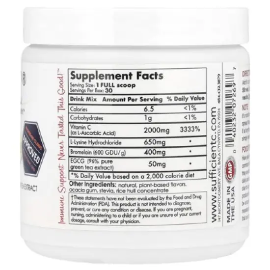 Sufficient C High Dosed Immune-Ade Drink Mix, Lemon Peach, 125 g image {1}
