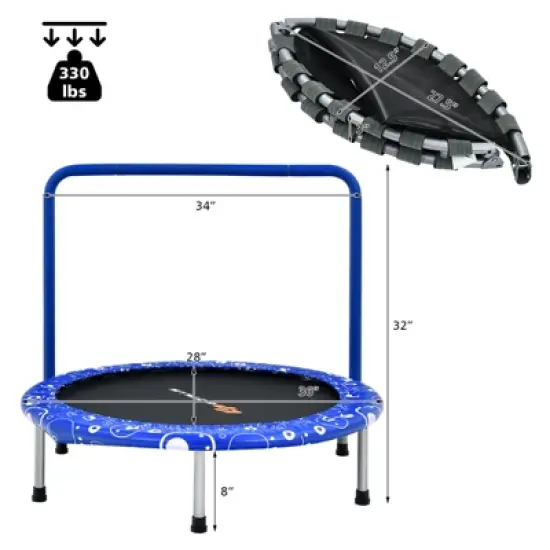 Infans 36" Kids Trampoline Rebounder W/Full Covered Handrail & Pad Indoor Outdoor Blue image {6}