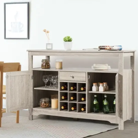 Costway Buffet Server Sideboard Wine Cabinet Console Table Grey Home image {4}