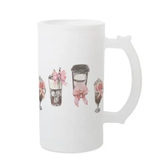 Elanze Designs Freezable Beer Stein Mug With Thumb Grip Handle, 16 Ounce Frosted Glass, Coffee Drinks and Bows image {1}