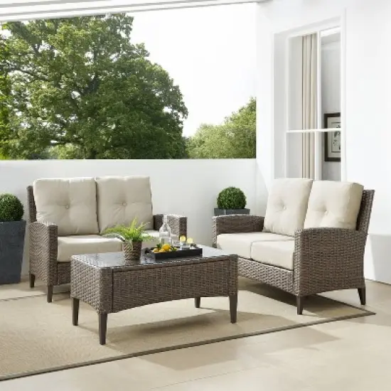 Rockport 3pc Outdoor Wicker Loveseat Seating Set - Crosley image {9}