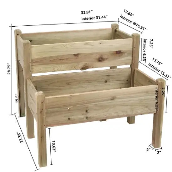 LuxenHome Natural Wood 2-Tier Raised Garden Bed image {5}