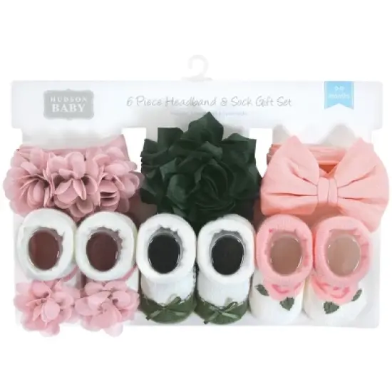 Hudson Baby Infant Girl Headband and Socks Giftset, Pink Green, One Size image {1}