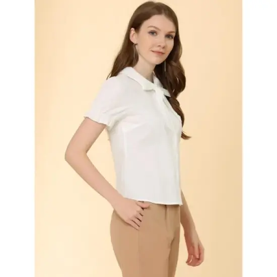 Allegra K Women's Vintage Bow Tie Peter Pan Collar Office Button Up Shirt image {3}