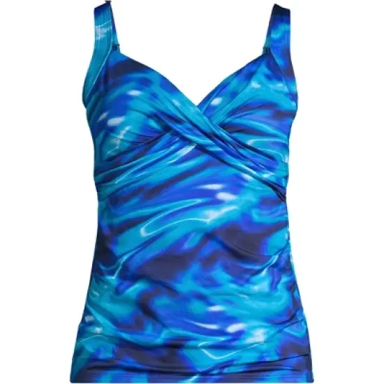 Lands' End Women's Long Chlorine Resistant V-Neck Wrap Underwire Tankini Swimsuit Top Adjustable Straps image {8}