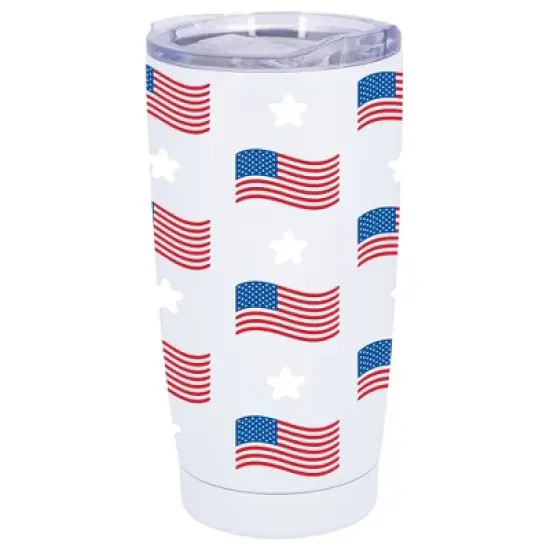 100 North 20 Ounce Stainless Steel On the Go Travel Tumbler With Push Top Lid, Stars and Stripes White image {5}