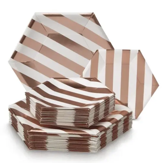 Silver Spoons Elegant Disposable Paper Plate Set, Includes 18 Dinner Plates (10.25&rdquo;) and 18 Side Plates (7.5&rdquo;), Stripe Collection image {4}