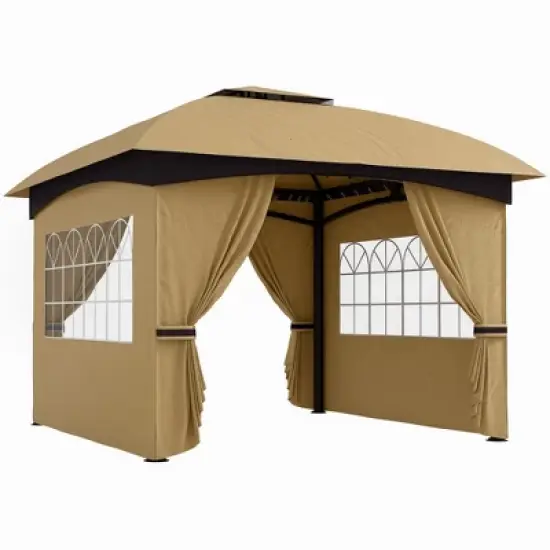 Outsunny 11' x 11' Outdoor Patio Gazebo with Curtains, Church Windows, Galvanized Steel Frame for Lawn, Backyard and Deck image {6}