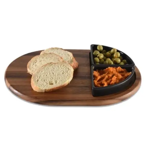 Kalmar HomeCharcuterie/ Serving Tray w/ 2 black triangular ceramic bowls image {3}