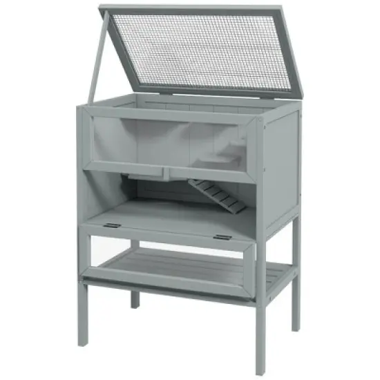 PawHut 3-Tier Wooden Hamster Cage Mice and Rat Cage Small Animals Hutch with Openable Top, Front Door, Storage Shelf image {4}