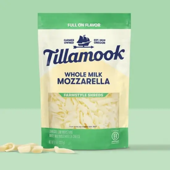 Tillamook Whole Milk Mozzarella Cheese Shred 8oz image {1}