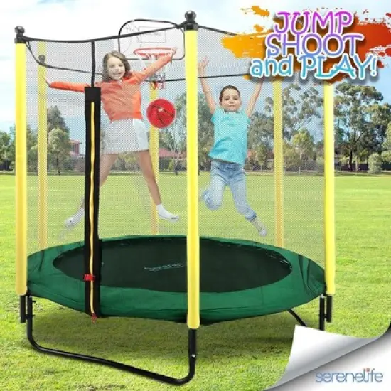 SereneLife 5ft Outdoor & Indoor Trampoline with Enclosure Safety Net SLTRA5BL image {6}