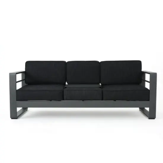 Christopher Knight Home Cape Coral Outdoor Aluminum 7 Seater Sofa Chat Set with Fire Pit image {6}