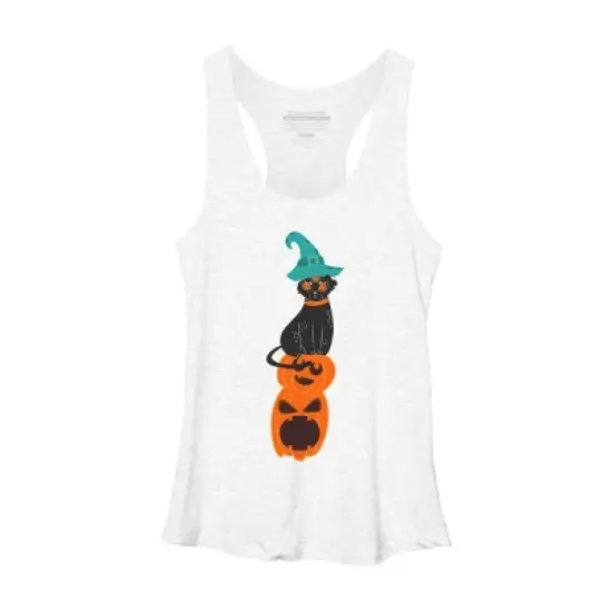 Women's Design By Humans Halloween Pumpkins and Witch Cat By famenxt Racerback Tank Top image {7}