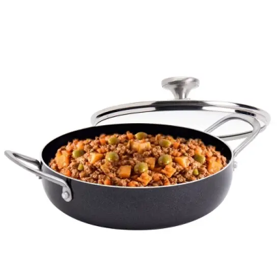 Infuse 3qt Nonstick Aluminum Caldero Black: Stovetop Deep Fryer, Hand Wash, Gas & Electric Compatible, 2-Piece Set image {1}