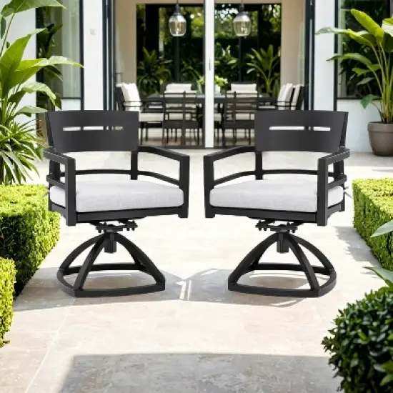 Christopher Knight Home Olivia Modern Aluminum Stable Base Swivel Chairs with Removable Sunbrella Cushions ( Set of 2) image {9}