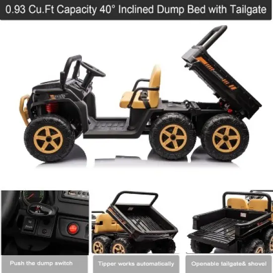 24V Ride-On Toy Truck for Kids - 6 Anti-Slip Tires, Dump Truck, Parent Remote, Music Player, Dual Seats, Sand Shovel, Electric Car for Kids image {2}