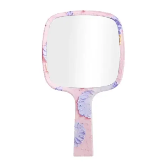 Unique Bargains Portable Square Handheld Mirror Purple Pink 1 Pc image {3}