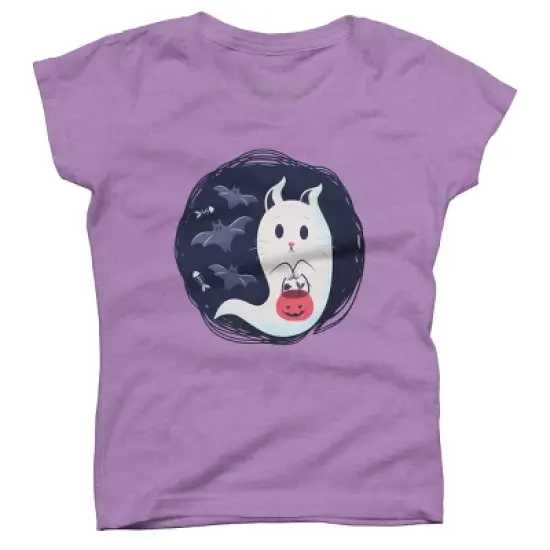 Girl's Design By Humans halloween ghost cat By ArtStyleAlice T-Shirt image {7}