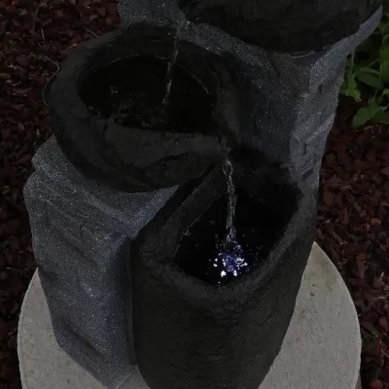 Sunnydaze Outdoor Polyresin Solar Powered Stone Bowls Water Fountain with LED Lights and Backup Battery - 30" image {9}