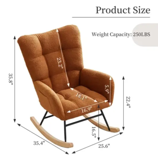 GustoWave Comfy Nursery Rocking Chair,Teddy Upholstered Glider Rocking Chair with Ergonomic Backrest, Armrest, Side Pocket,Soft Accent Armchair image {2}