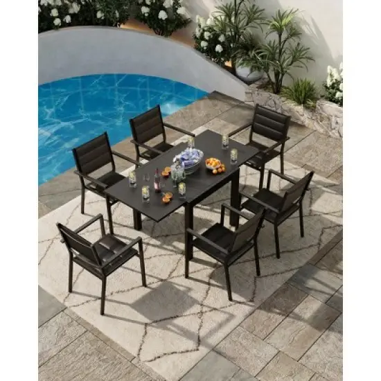 TROPOW Extentable Outdoor Dining Table Set for 4-6 Persons, 31.5-63 inch Expandable Patio Table, Rectangular Aluminum Frame, Woodgrain Tabletop image {7}