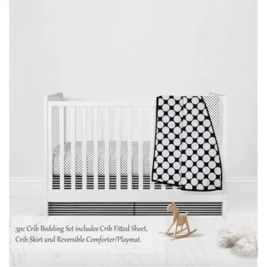 Bacati - Dots Stripes Black/White 3 pc Crib Bedding Set image {2}